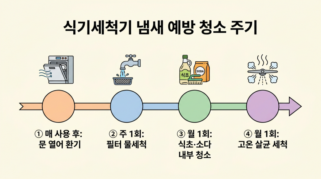 식기세척기 냄새 예방 청소 주기 타임라인